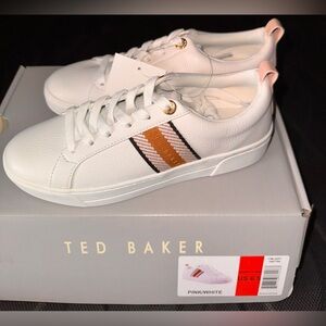 Ted Baker White Sneakers with Pink and Brown Accents, sz 6.5